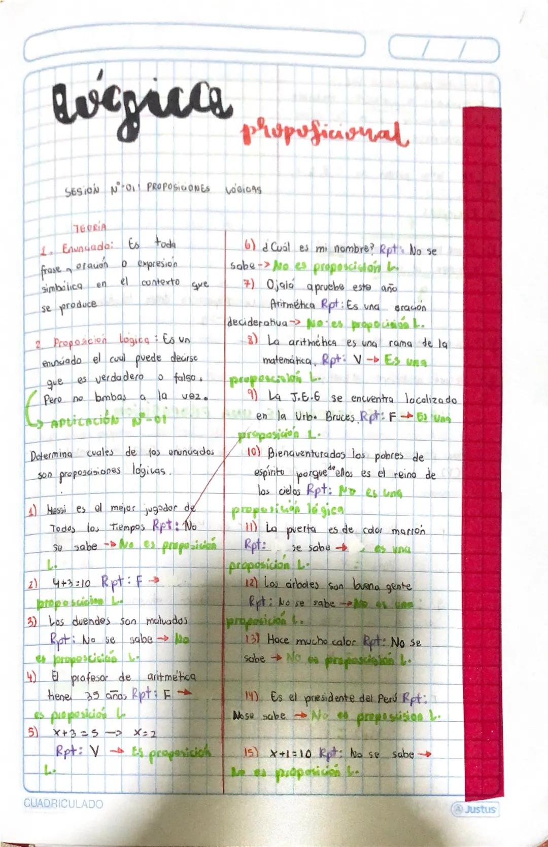 --- OCR Start ---
liegicca propozimowal
SESIÓN NO PROPOSICIONES LOGICAS
160RIA
1. Enunuadai Es toda
frase orauón o expresión
simbolica
en
el