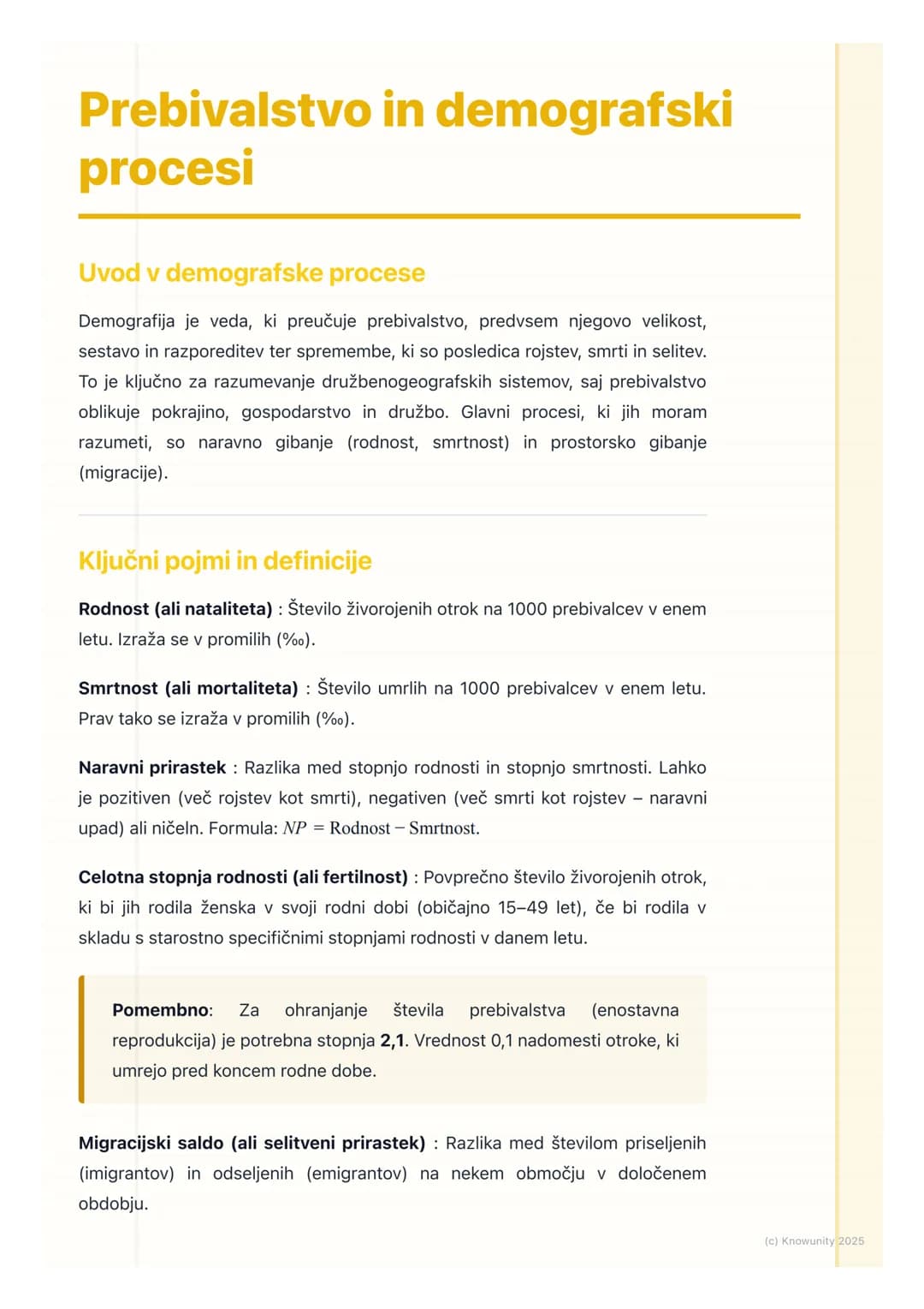 # Prebivalstvo in demografski
procesi

Uvod v demografske procese

Demografija je veda, ki preučuje prebivalstvo, predvsem njegovo velikost,