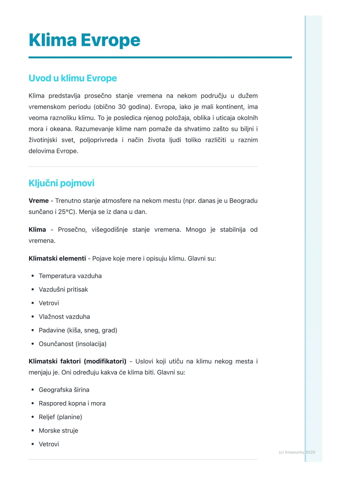 # Klima Evrope

## Uvod u klimu Evrope

Klima predstavlja prosečno stanje vremena na nekom području u dužem
vremenskom periodu (obično 30 go