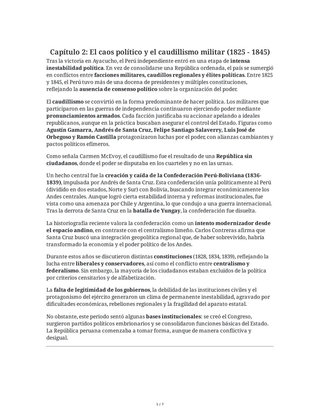 Capítulo 2: El caos político y el caudillismo militar (1825-1845)
Tras la victoria en Ayacucho, el Perú independiente entró en una etapa de 