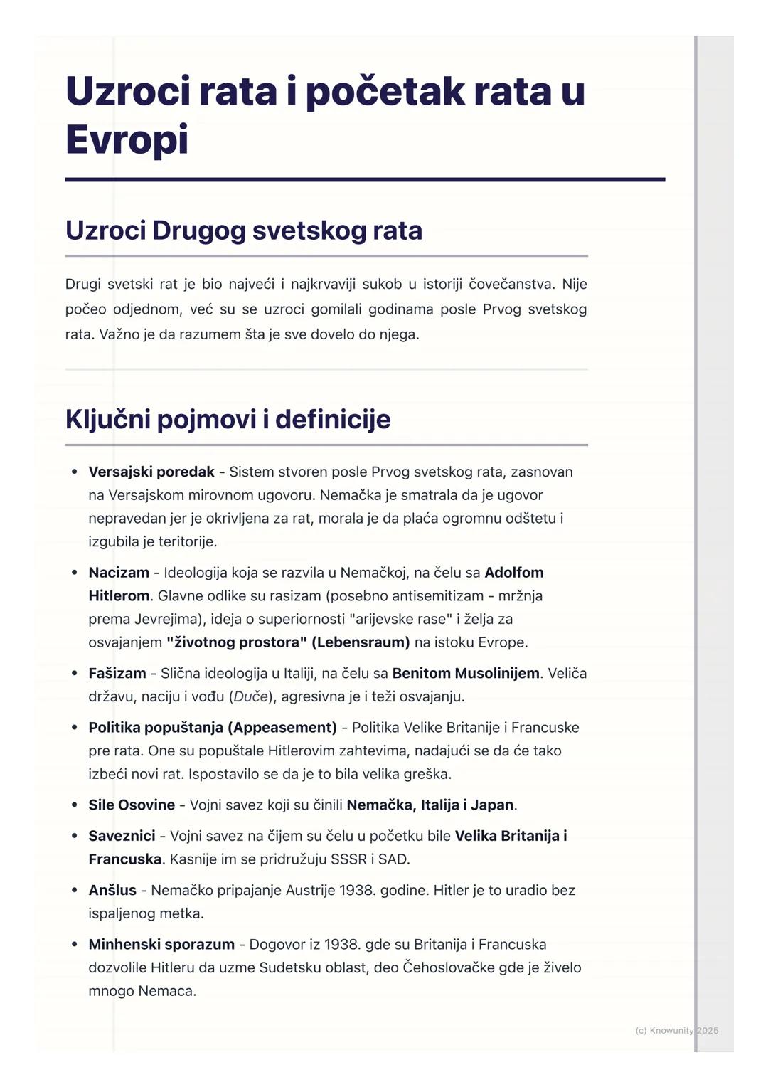 # Uzroci rata i početak rata u
Evropi

## Uzroci Drugog svetskog rata

Drugi svetski rat je bio najveći i najkrvaviji sukob u istoriji čoveč