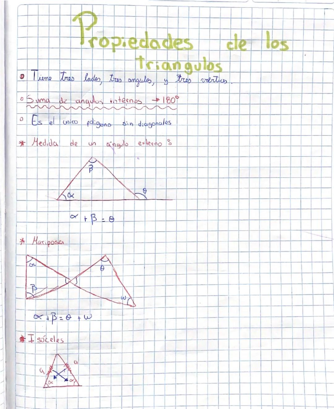 --- OCR Start ---
cle los
Propiedades
ropiedades
triangulos
• Tiene tres lados, tres angulos, y tres vertices.
• Suma de angulus internos $\