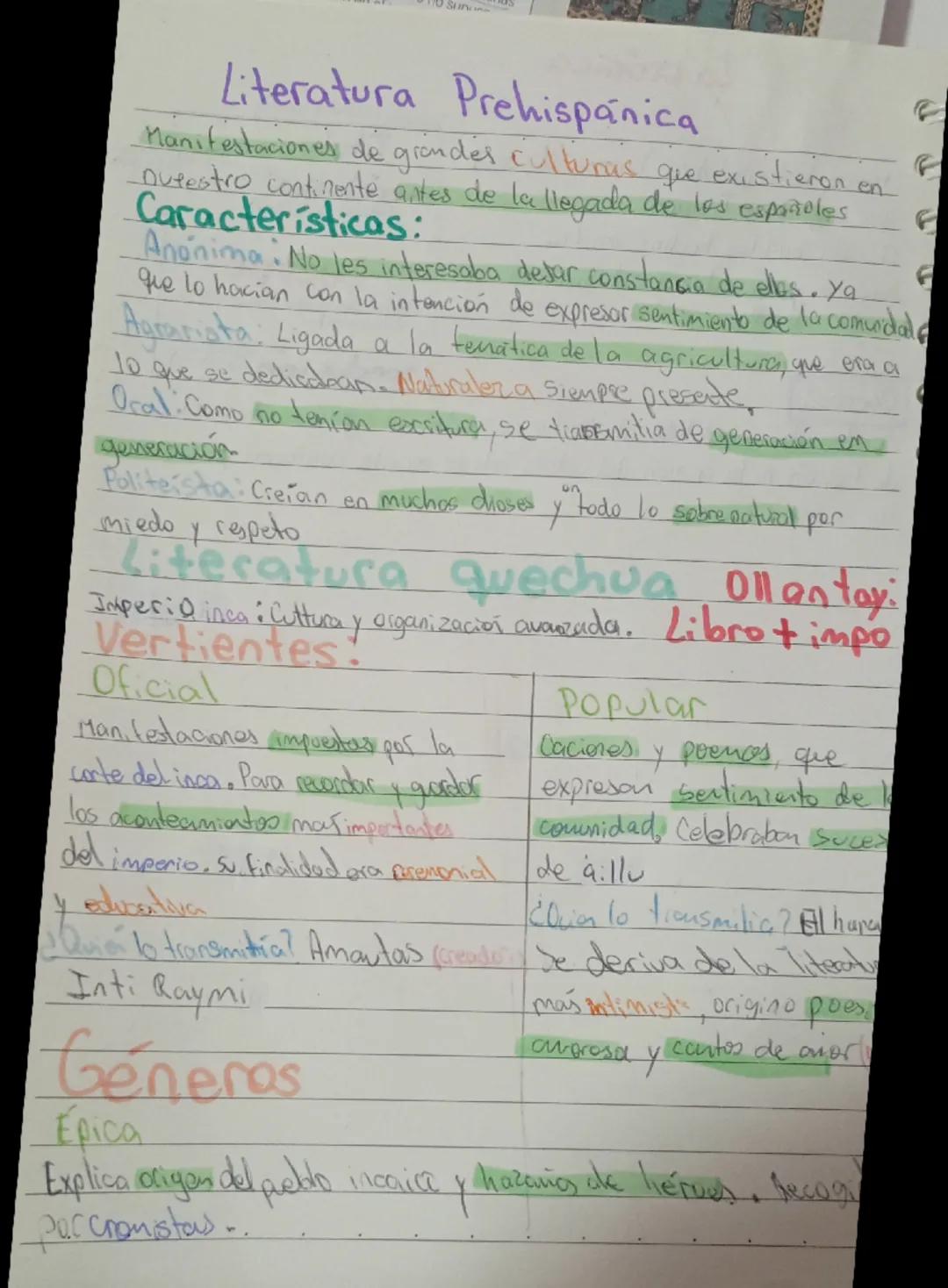 --- OCR Start ---
Literatura Prehispánica
Manifestaciones de grandes culturas que existieron en
nuestro continente antes de la llegada de lo