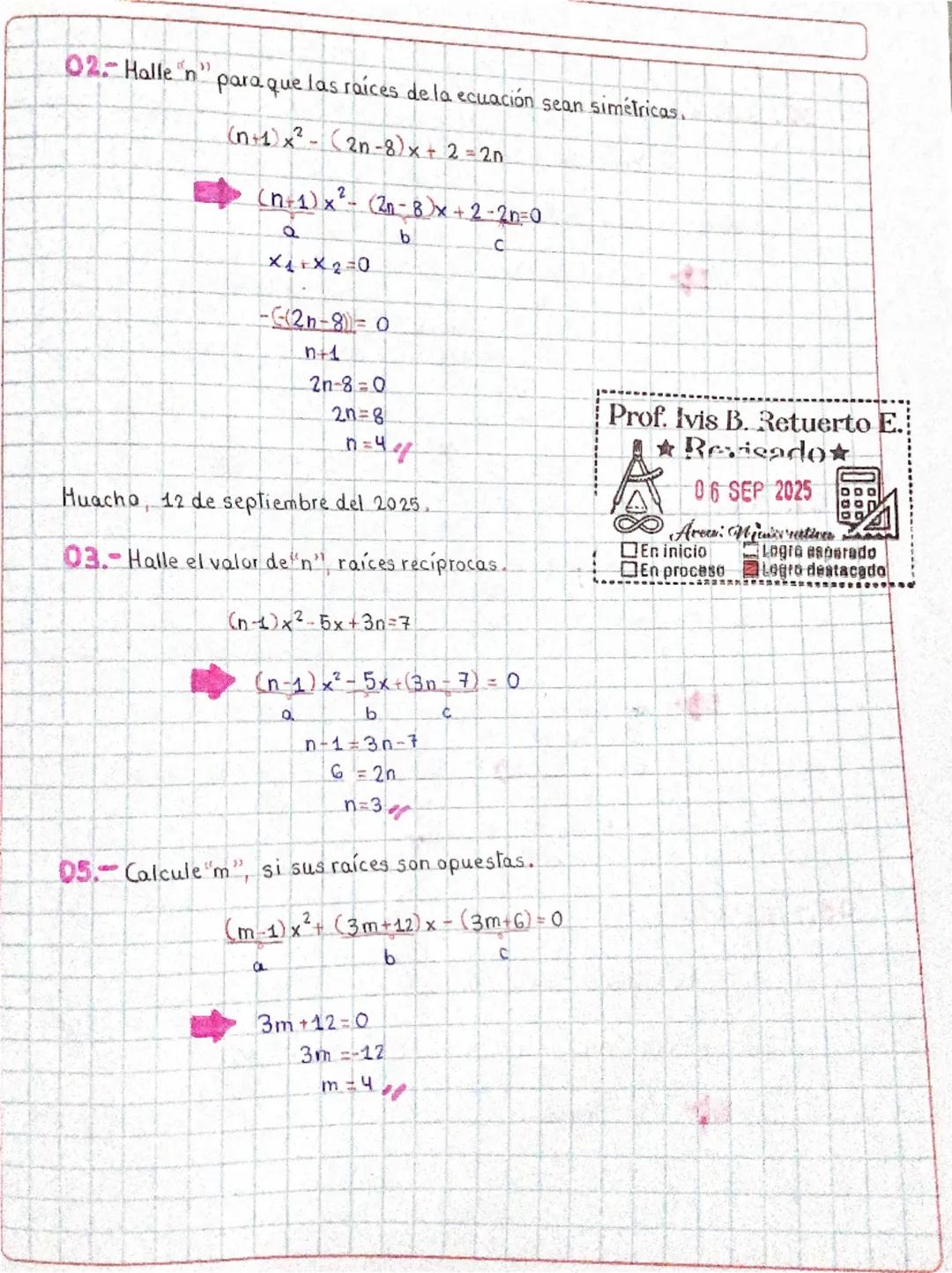 Huacho, a8 de septiembre del 2023.

# ecuaciones:
## A de segundo grade

Forma general

$ax²+bx+c=0$; $a≠0$

Tipos de solución

Caso 1 (Héto