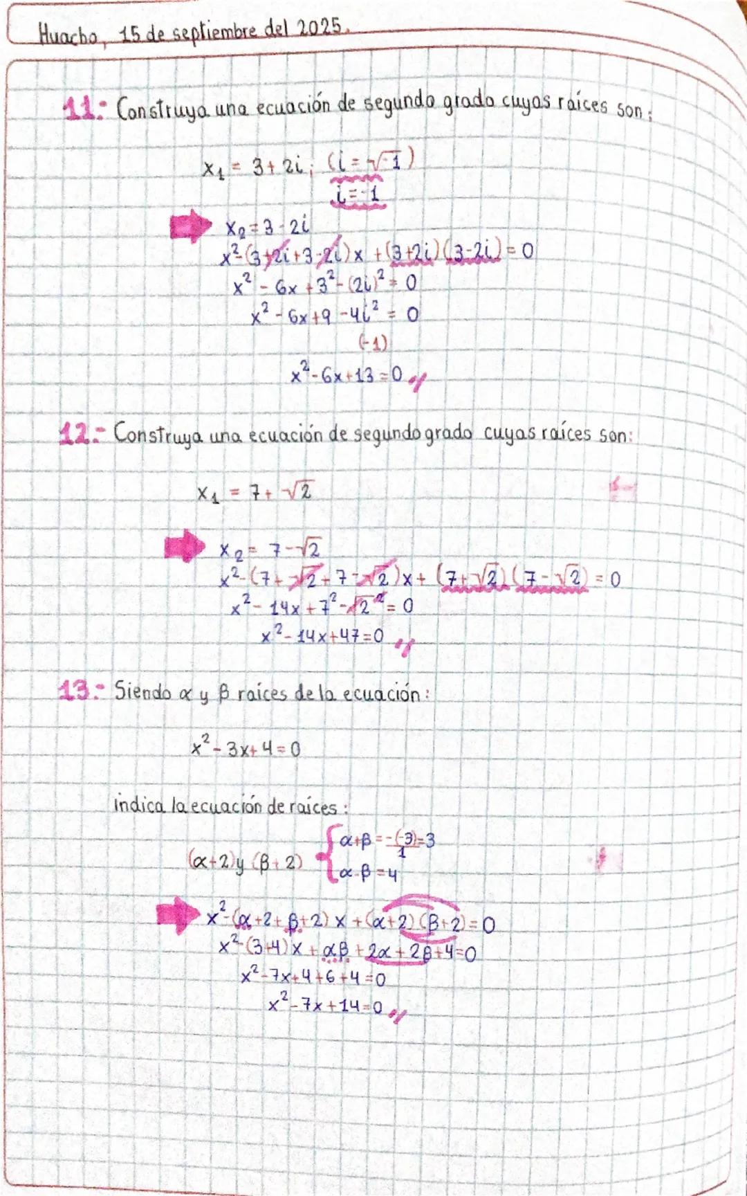 Huacho, a8 de septiembre del 2023.

# ecuaciones:
## A de segundo grade

Forma general

$ax²+bx+c=0$; $a≠0$

Tipos de solución

Caso 1 (Héto