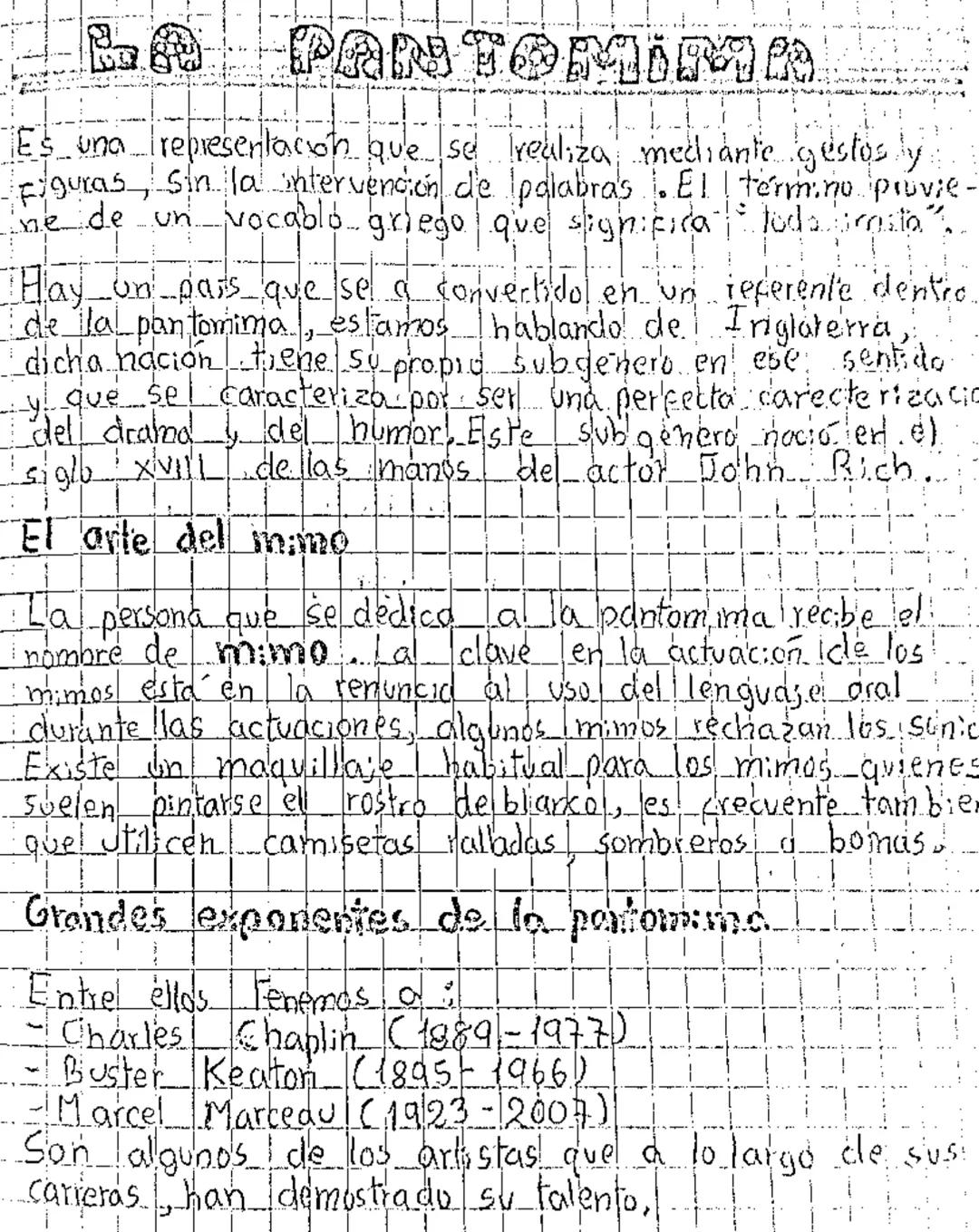 LA
PANTOMIMA

Es una representación que se realiza mediante gestos y
figuras, sin la intervención de palabras. El término proviene
de un voc