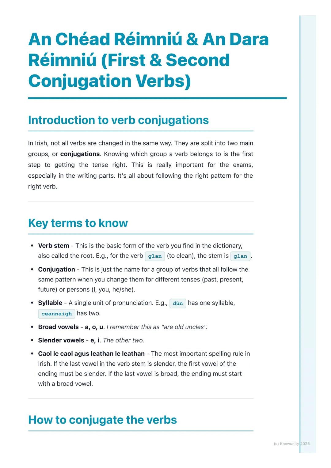 # An Chéad Réimniú & An Dara
# Réimniú (First & Second
# Conjugation Verbs)

## Introduction to verb conjugations

In Irish, not all verbs a