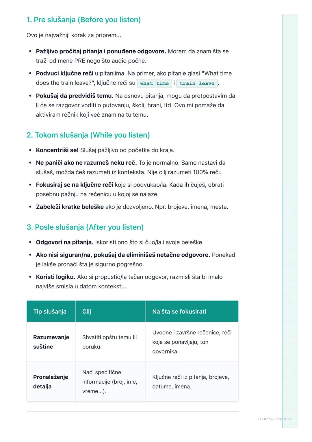 # Slušanje (Listening)

## Uvod u veštinu slušanja

Slušanje na engleskom nije samo pasivno primanje zvukova. To je aktivna
veština gde mora