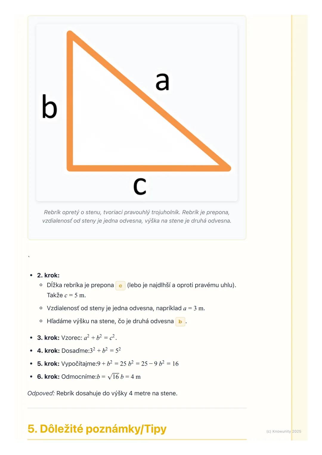 # Pytagorova veta

1. Prehľad a úvod

Pytagorova veta je super dôležitá vec v matematike, hlavne v geometrii.
Pomáha nám zistiť dĺžku strany