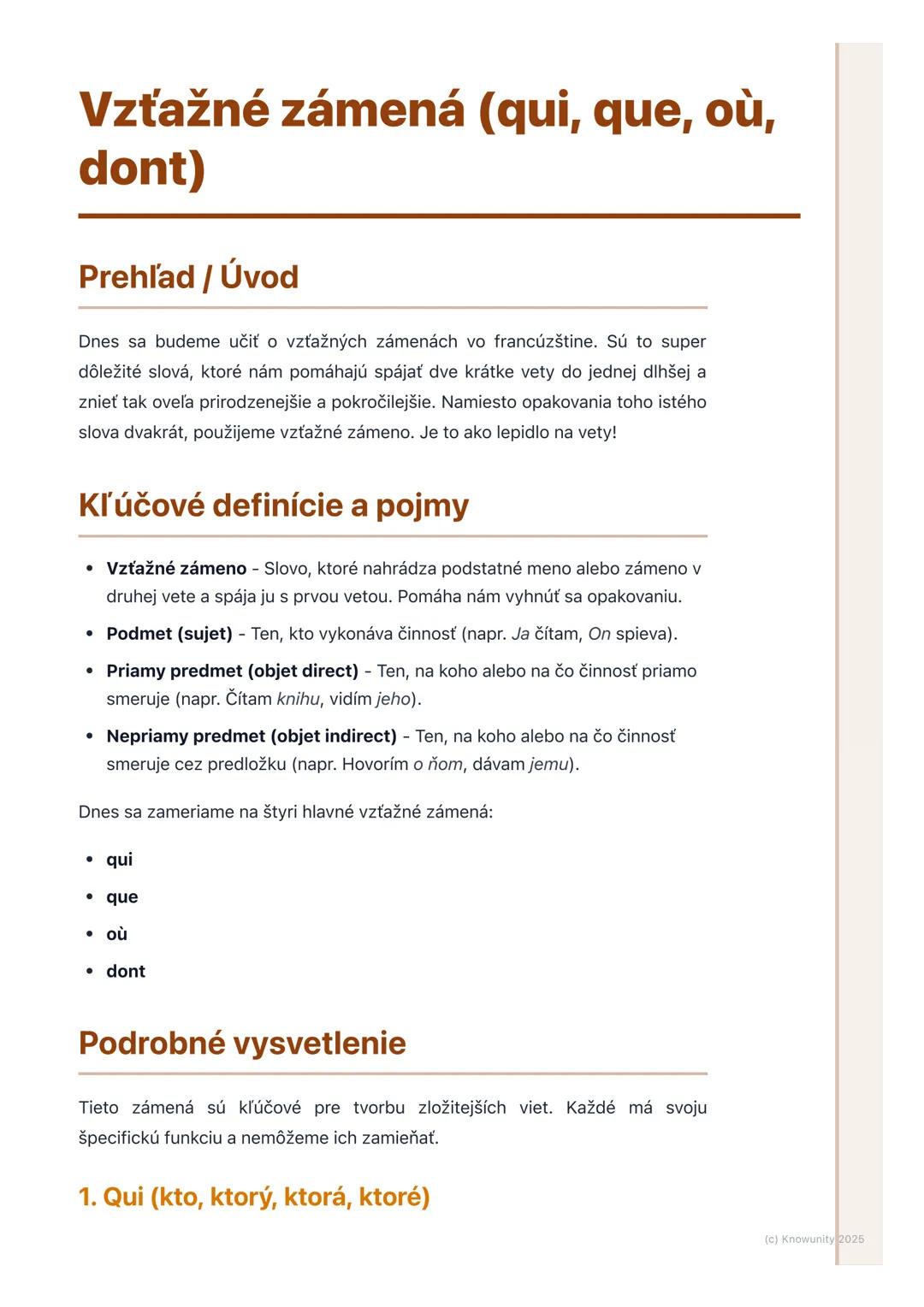 # Vzťažné zámená (qui, que, où,
dont)

Prehľad / Úvod

Dnes sa budeme učiť o vzťažných zámenách vo francúzštine. Sú to super
dôležité slová,