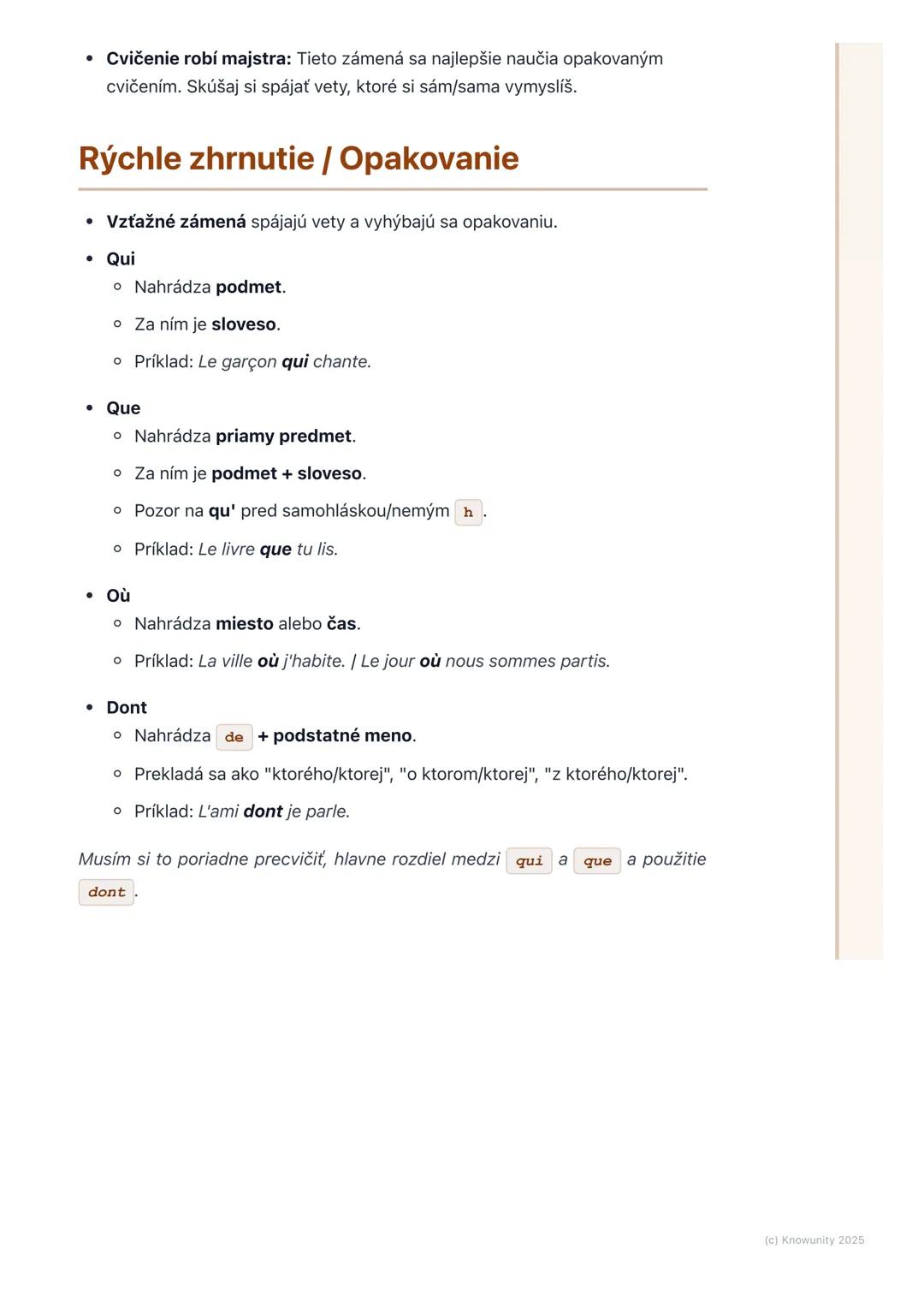 # Vzťažné zámená (qui, que, où,
dont)

Prehľad / Úvod

Dnes sa budeme učiť o vzťažných zámenách vo francúzštine. Sú to super
dôležité slová,
