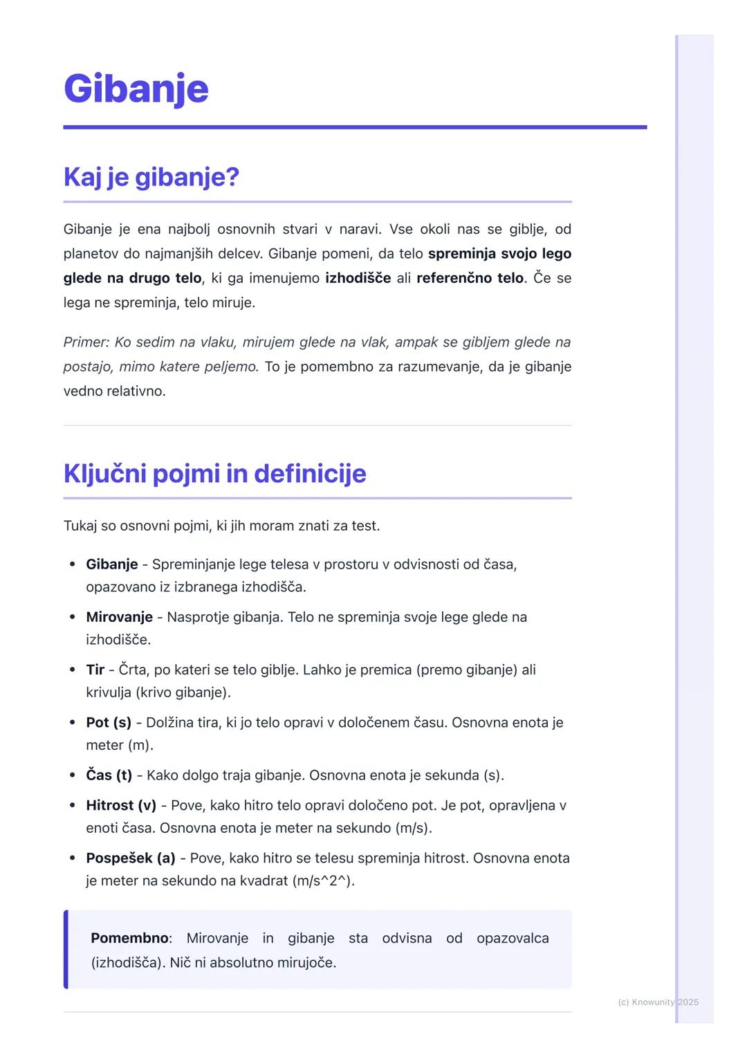 # Gibanje

## Kaj je gibanje?

Gibanje je ena najbolj osnovnih stvari v naravi. Vse okoli nas se giblje, od
planetov do najmanjših delcev. G