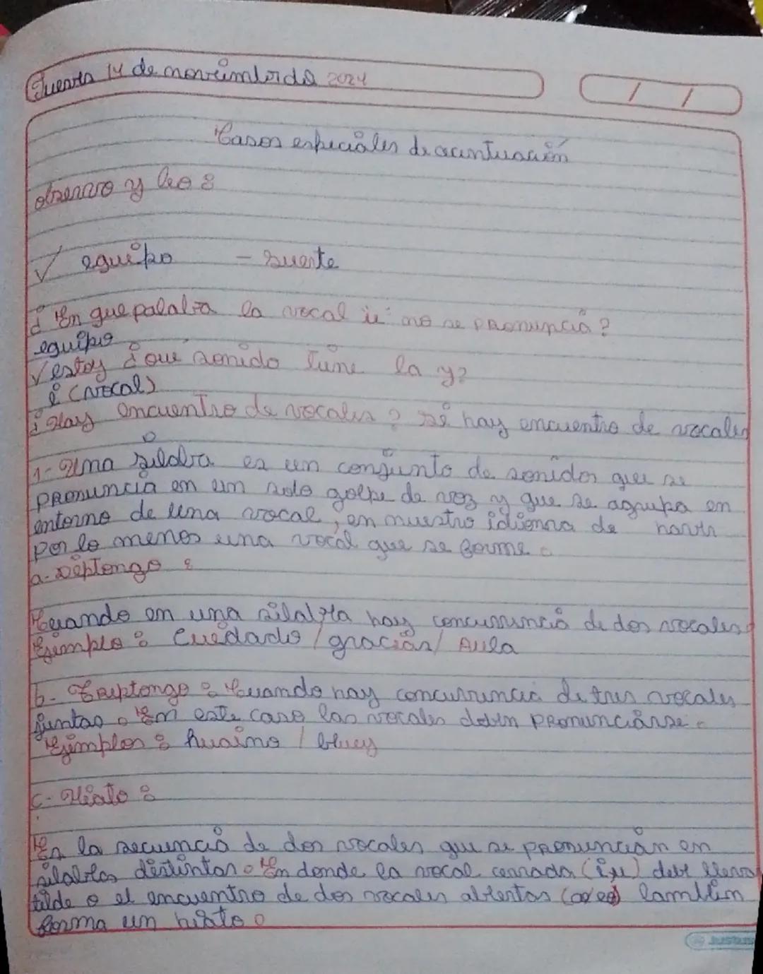 Jueves 14 de novimberda 2024

/
/

Casos especiales de aantusión

tservo y bo z

✓ equipo - sverte

¿En que palabra la vocal is no se p
nonu