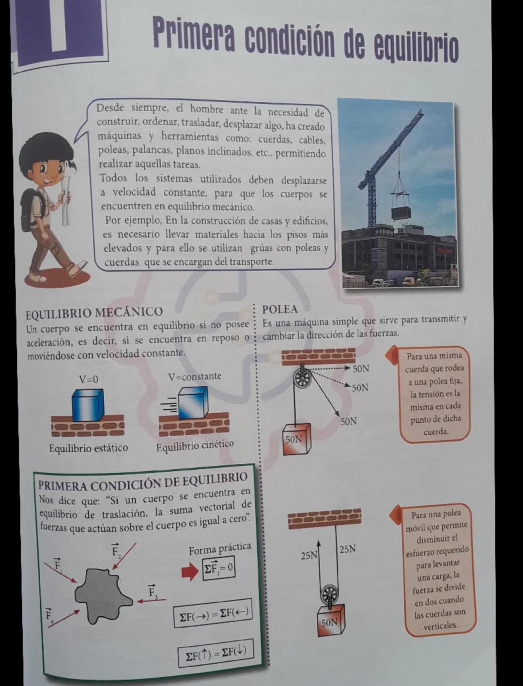 # Primera condición de equilibrio

Desde siempre, el hombre ante la necesidad de
construir, ordenar, trasladar, desplazar algo, ha creado
má