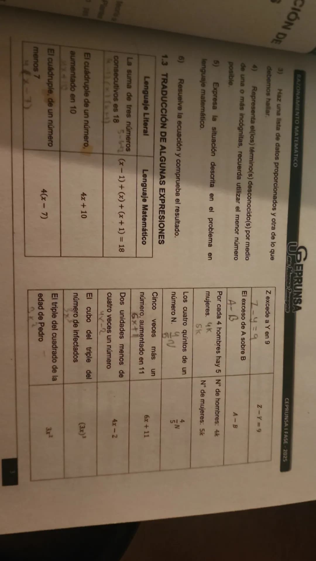 CIÓN DE
3)
RAZONAMIENTO MATEMATICO
FE
EPRUNSA
Haz una lista de datos proporcionados y otra de lo que
debemos hallar.
4) Representa el(los) t