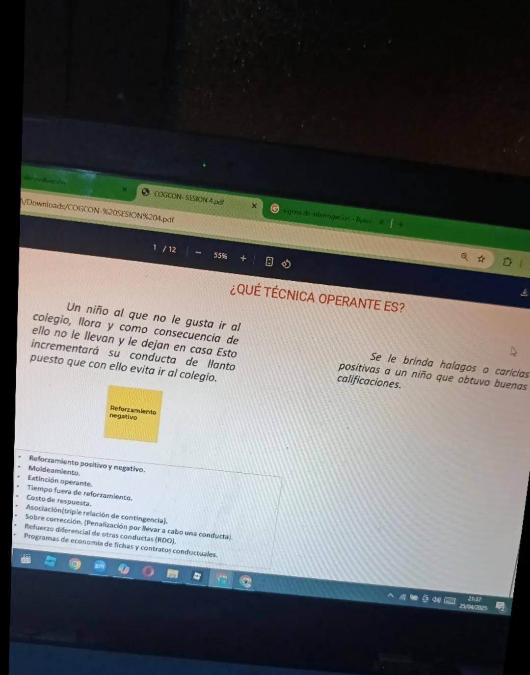X
COGCON-SESION 4.pdf
X
Gsignes de interrogación-Bukcs+
Merlevalasión
Downloads/COGCON-%20SESION%204.pdf
1/12
55% +
日の
¿QUÉ TÉCNICA OPERANTE