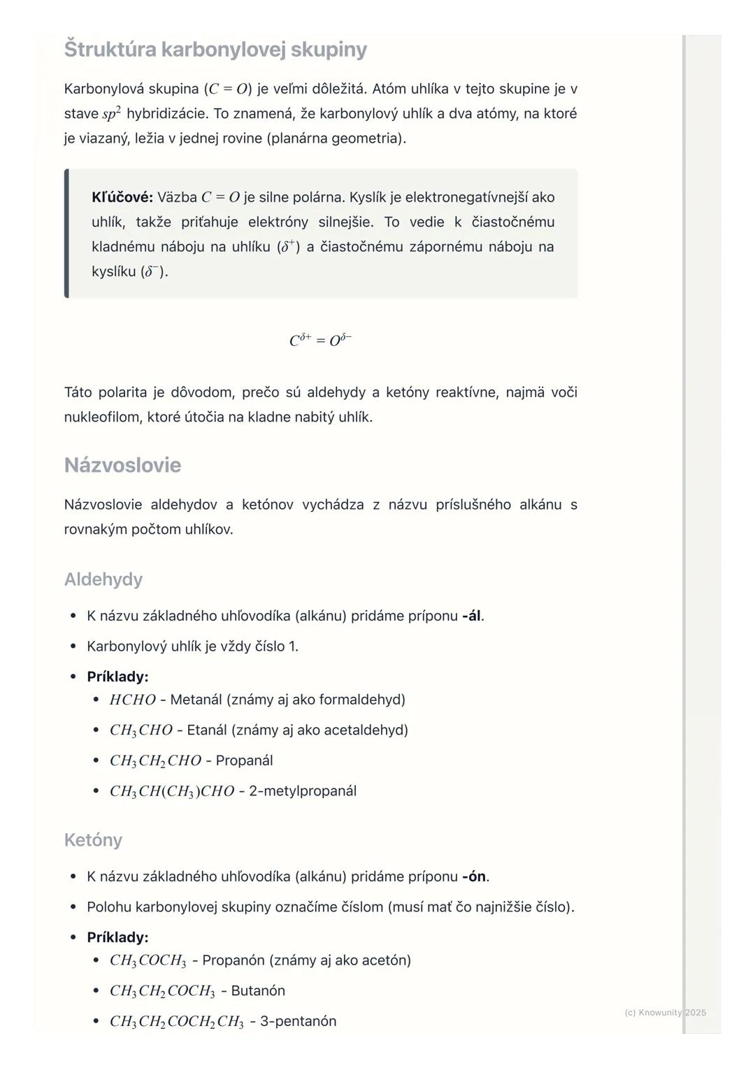 # Aldehydy a ketóny

1. Prehľad a úvod

Aldehydy a ketóny sú dôležité organické zlúčeniny, ktoré patria medzi deriváty
uhľovodíkov s kyslíko