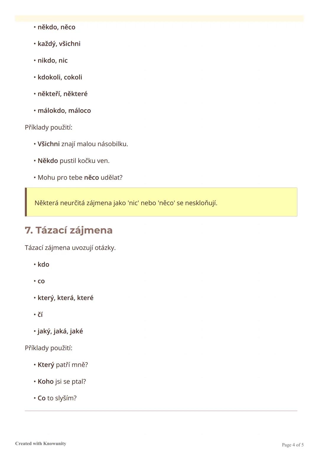 Zájmena
Přehled různých druhů zájmen v češtině a jejich použití ve větách.
Co jsou zájmena?
Zájmena (pronomena) jsou slovní druh, který nahr