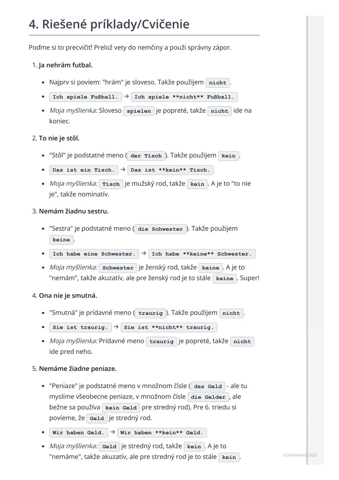 # Zápor (nicht, kein/keine)

1. Prehľad záporu v nemčine

Ahojte! Dnes si zopakujeme, ako v nemčine povieme, že niečo nie je alebo že
niečo 