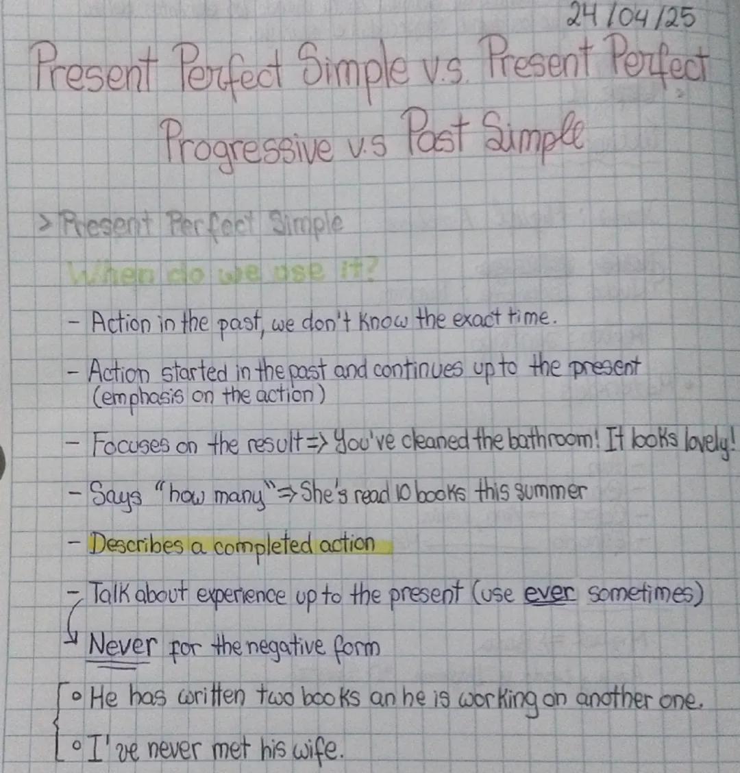 # Present Perfect Simple v.s. Present Perfect
Progressive v.s Past Simple

>Present Perfect Simple

When do we use it?

- Action in the past