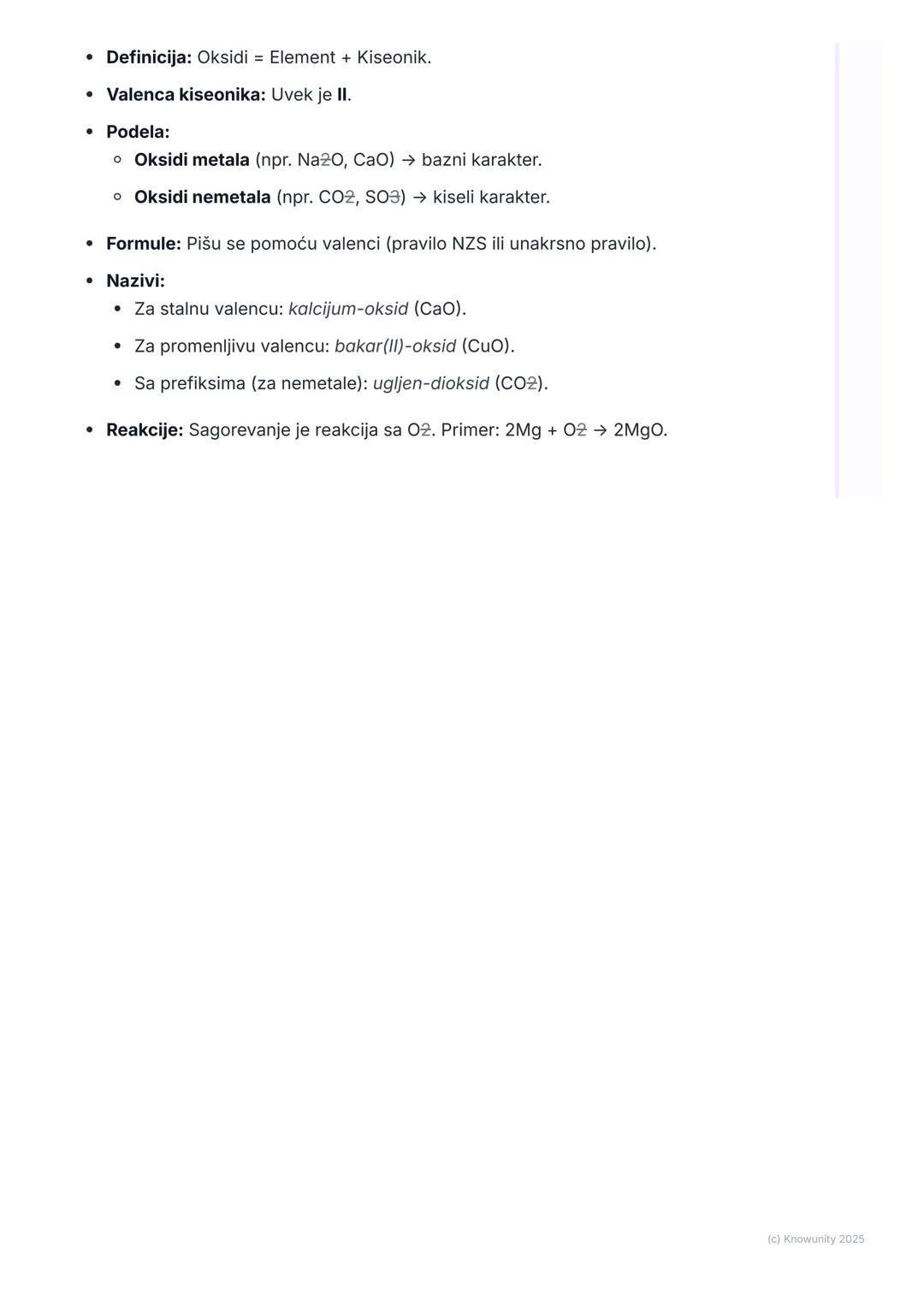 # Oksidi

Uvod u okside

Oksidi su hemijska jedinjenja koja nastaju kada se neki hemijski element
sjedini sa kiseonikom. Pošto je kiseonik v