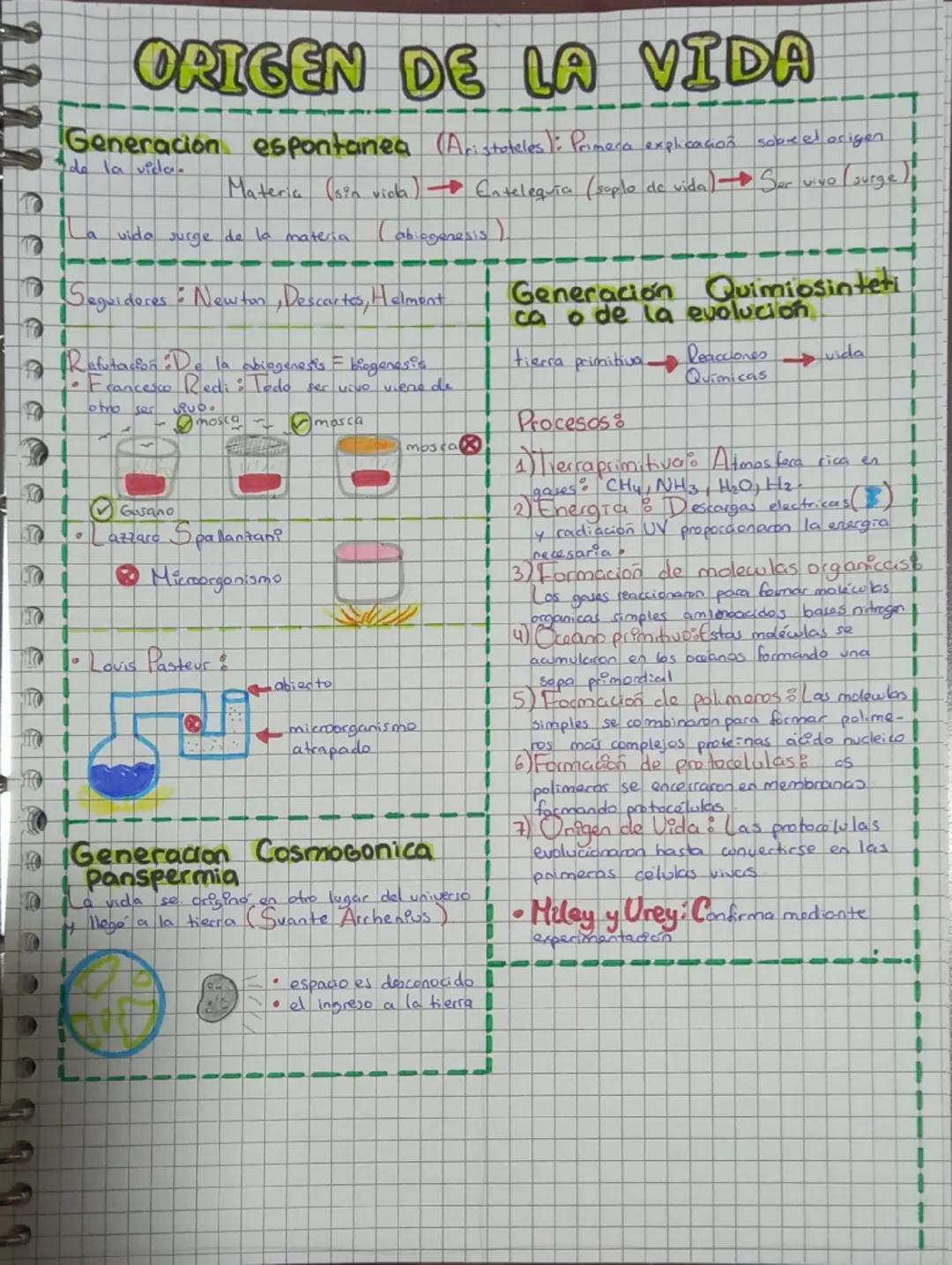 ORIGEN DE LA VIDA
Generacion espontanea (Aristoteles : Primera explicación sobrel origen
de la vida.
Materica (sin vica) Enteleguía (soplo d