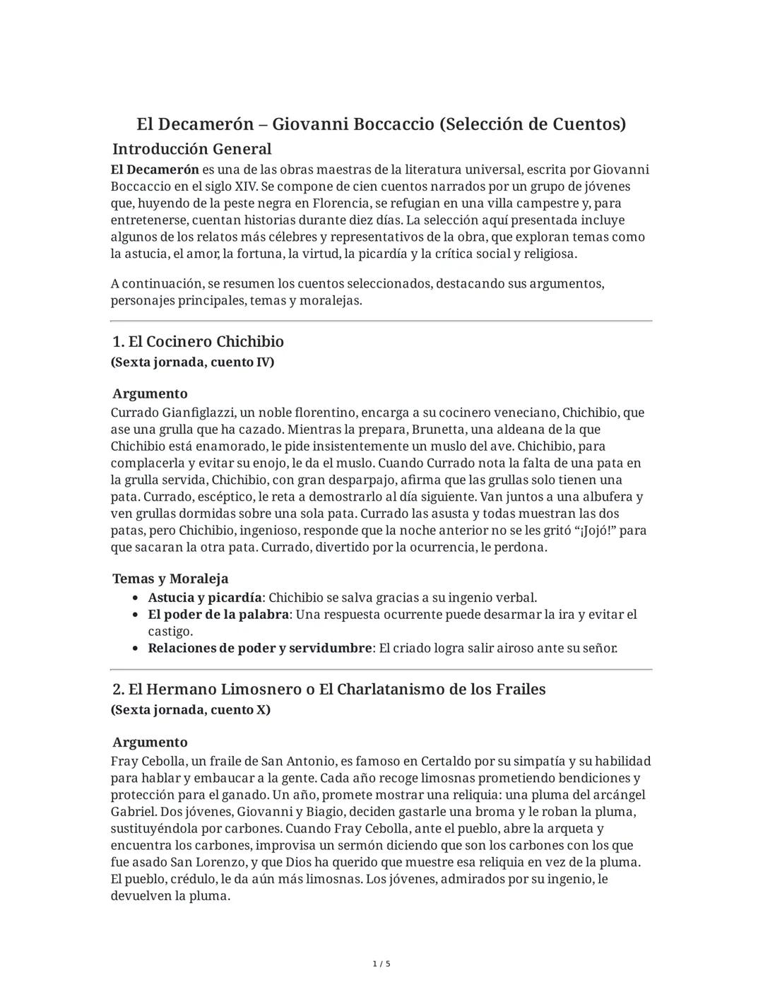 El Decamerón - Giovanni Boccaccio (Selección de Cuentos)
Introducción General
El Decamerón es una de las obras maestras de la literatura uni