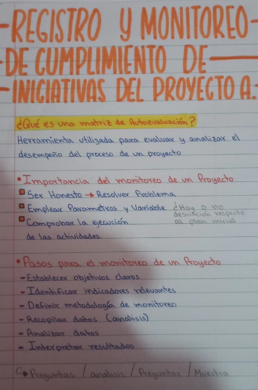 -REGISTRO Y MONITOREO-
·DE CUMPLIMIENTO DE
INICIATIVAS DEL PROYECTO A:
•
¿Qué es una matriz de Autoevaluación?
Herramienta utilizada para ev
