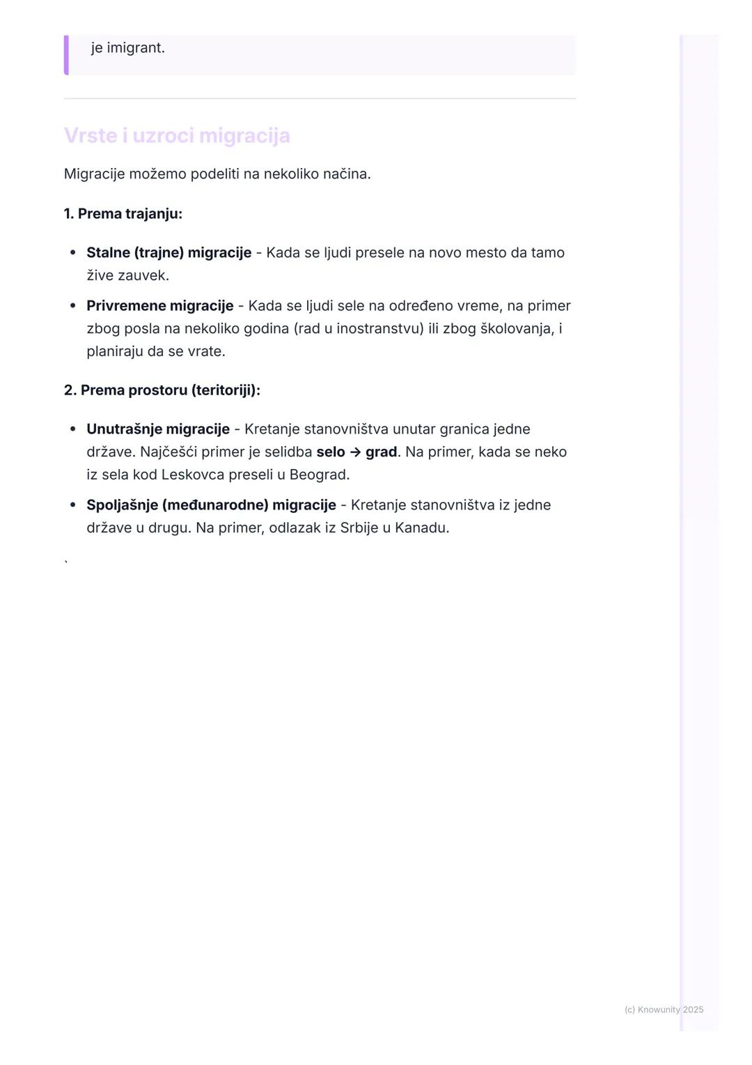# Migracije stanovništva

Uvod u migracije

Migracije su kretanja stanovništva sa jednog mesta na drugo. To znači da se
ljudi sele iz svog r