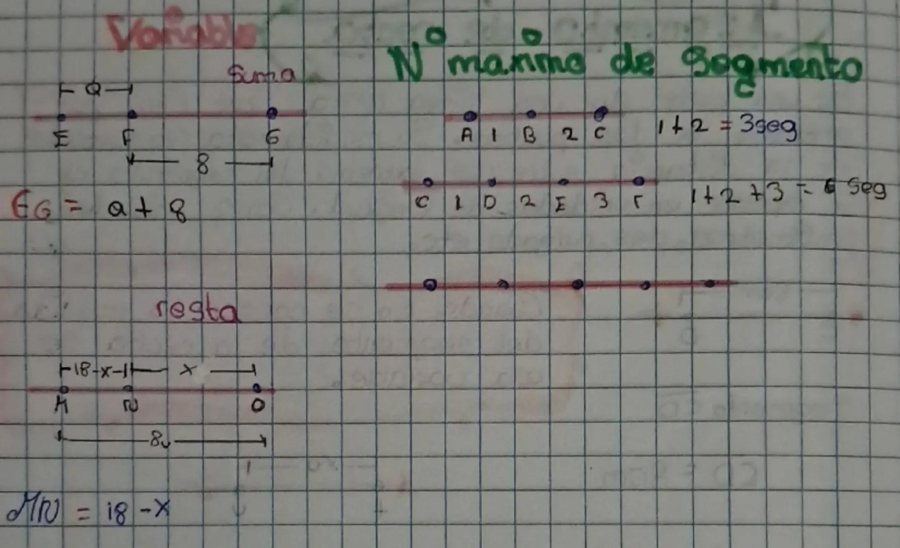 Vorable

-Q

Suntia

E
F
6

EG = at 8

Nomanimo de Segmento

A1828 1+2 = 3seg

Crozzi
01

1+2+3=6 Seg

resta

18-x-11-X-81-

M
సి

-8-

MPN 