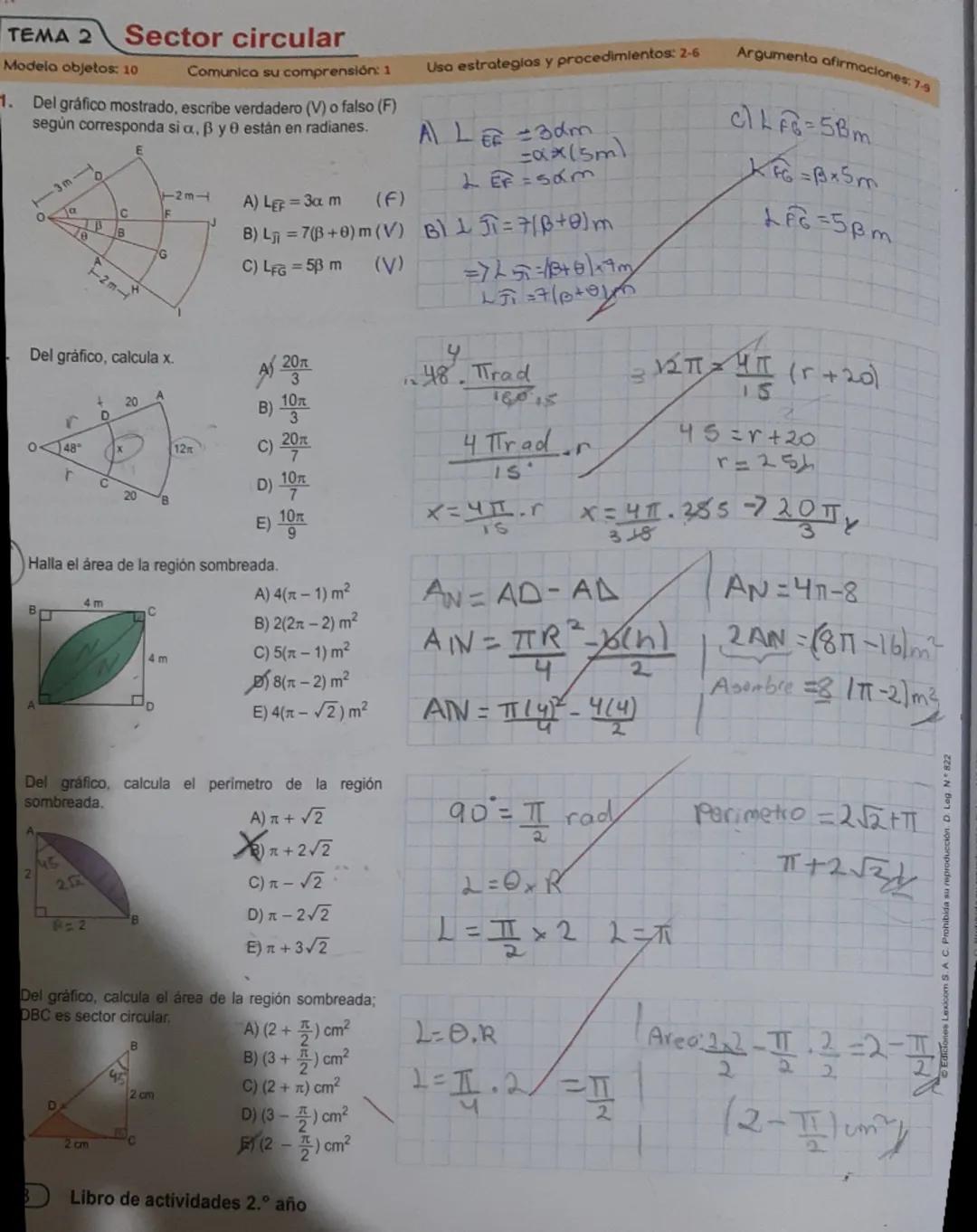 TEMA 2
Sector circular
Modelo objetos: 10
Comunica su comprensión: 1
Usa estrategias y procedimientos: 2-6
Argumenta afirmaciones 7-9
1. Del