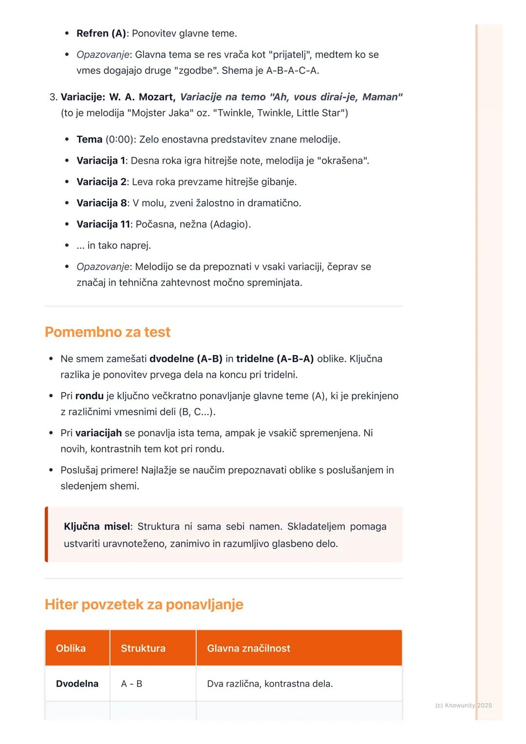 # Glasbene oblike

Kaj so glasbene oblike?

Glasbena oblika je kot načrt ali okostje skladbe. Pove nam, kako so posamezni
deli glasbe (melod