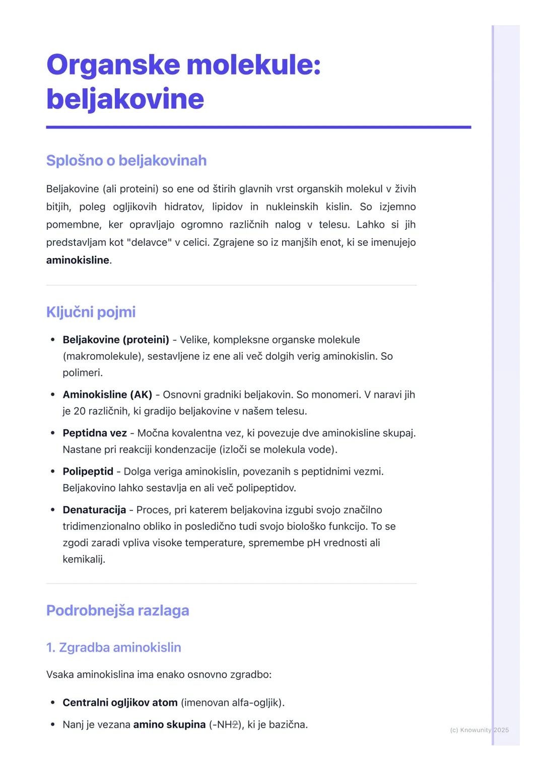 # Organske molekule:
beljakovine

Splošno o beljakovinah

Beljakovine (ali proteini) so ene od štirih glavnih vrst organskih molekul v živih
