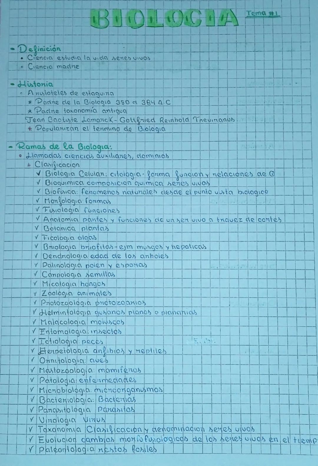--- OCR Start ---
BIOLOCIA
Tema #1
- Definición
• Ciencia estudia la vida seres vivos
• Ciencia madre
Historia
• A nustoteles de estaguira
*