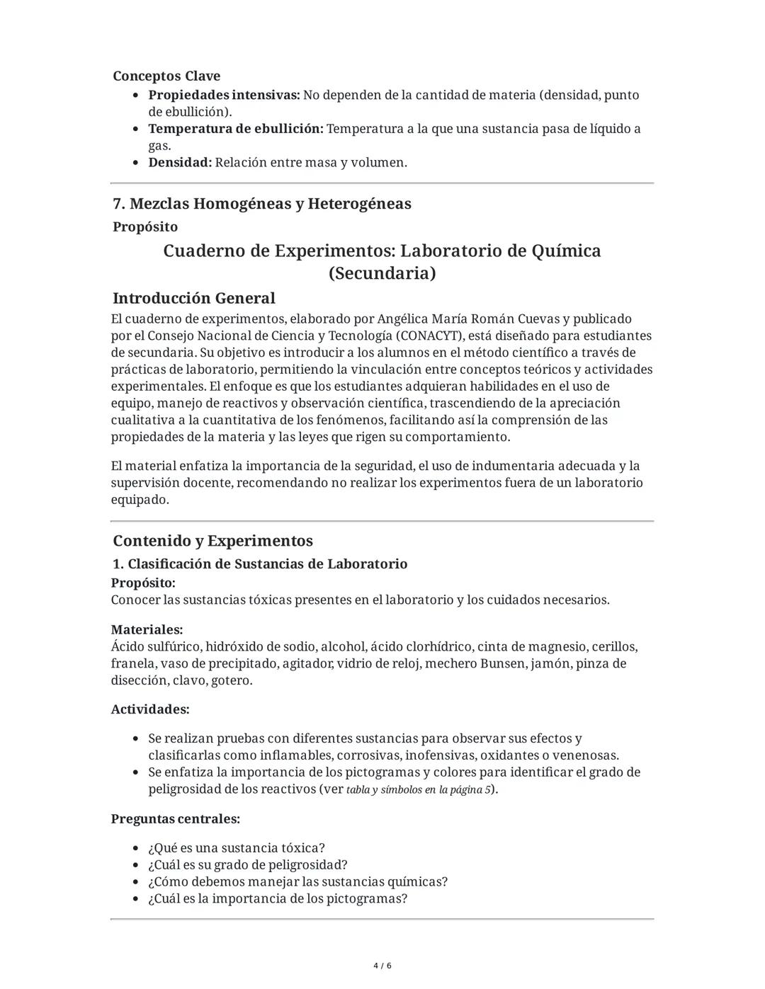 # Cuaderno de Experimentos: Laboratorio de Química

## Introducción
(Secundaria)

El cuaderno de experimentos, elaborado por el Consejo Naci