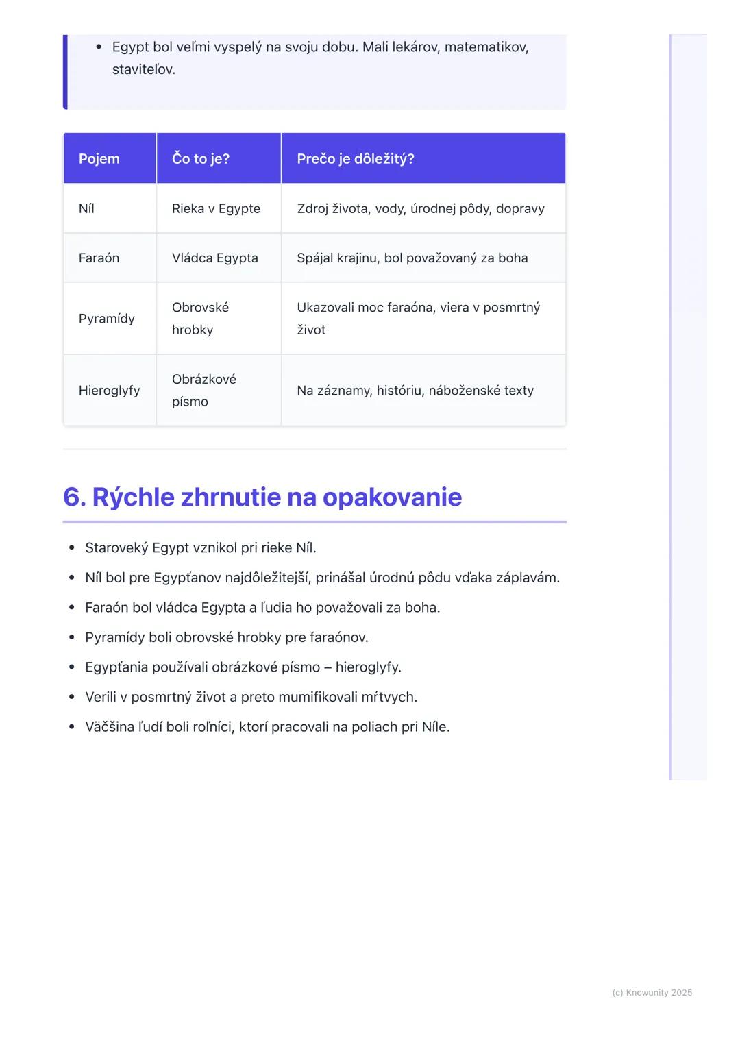 # Staroveký Egypt – dar Nílu

1. Prehľad starovekého Egypta

Staroveký Egypt bol veľmi stará a dôležitá civilizácia. Bol to štát, ktorý vzni