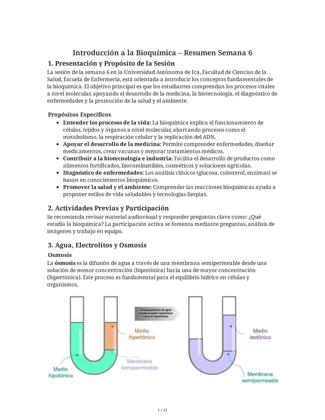 Introducción a la Bioquímica - Resumen Semana 6
1. Presentación y Propósito de la Sesión
La sesión de la semana 6 en la Universidad Autónoma