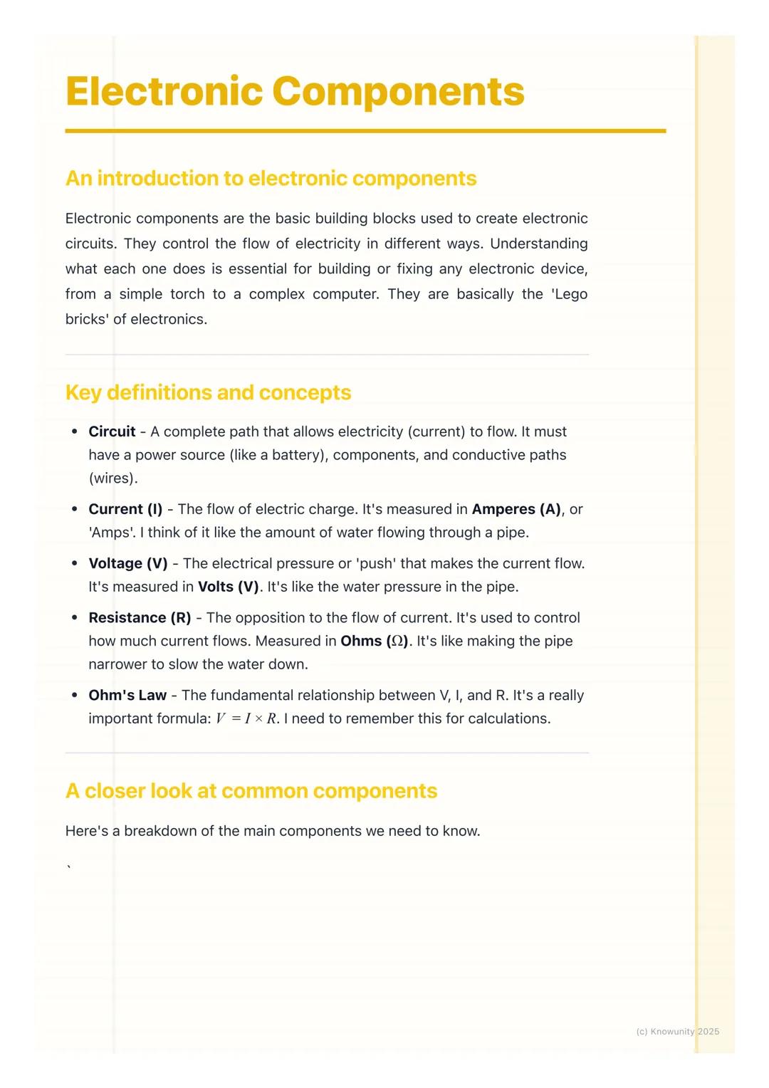 # Electronic Components

An introduction to electronic components

Electronic components are the basic building blocks used to create electr
