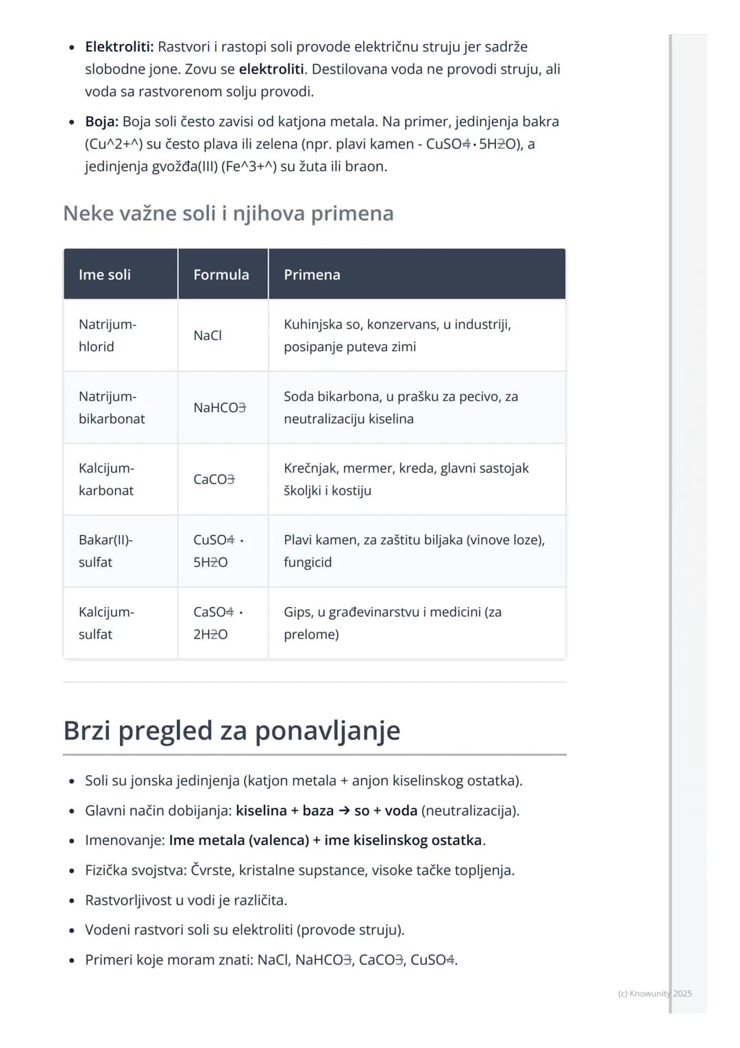 # Soli

Uvod u soli

Soli su velika grupa hemijskih jedinjenja. Nisu samo kuhinjska so (NaCl). U
hemiji, so je svako jonsko jedinjenje koje 