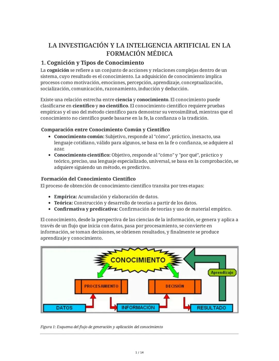 LA INVESTIGACIÓN Y LA INTELIGENCIA ARTIFICIAL EN LA
FORMACIÓN MÉDICA
1. Cognición y Tipos de Conocimiento
La cognición se refiere a un conju