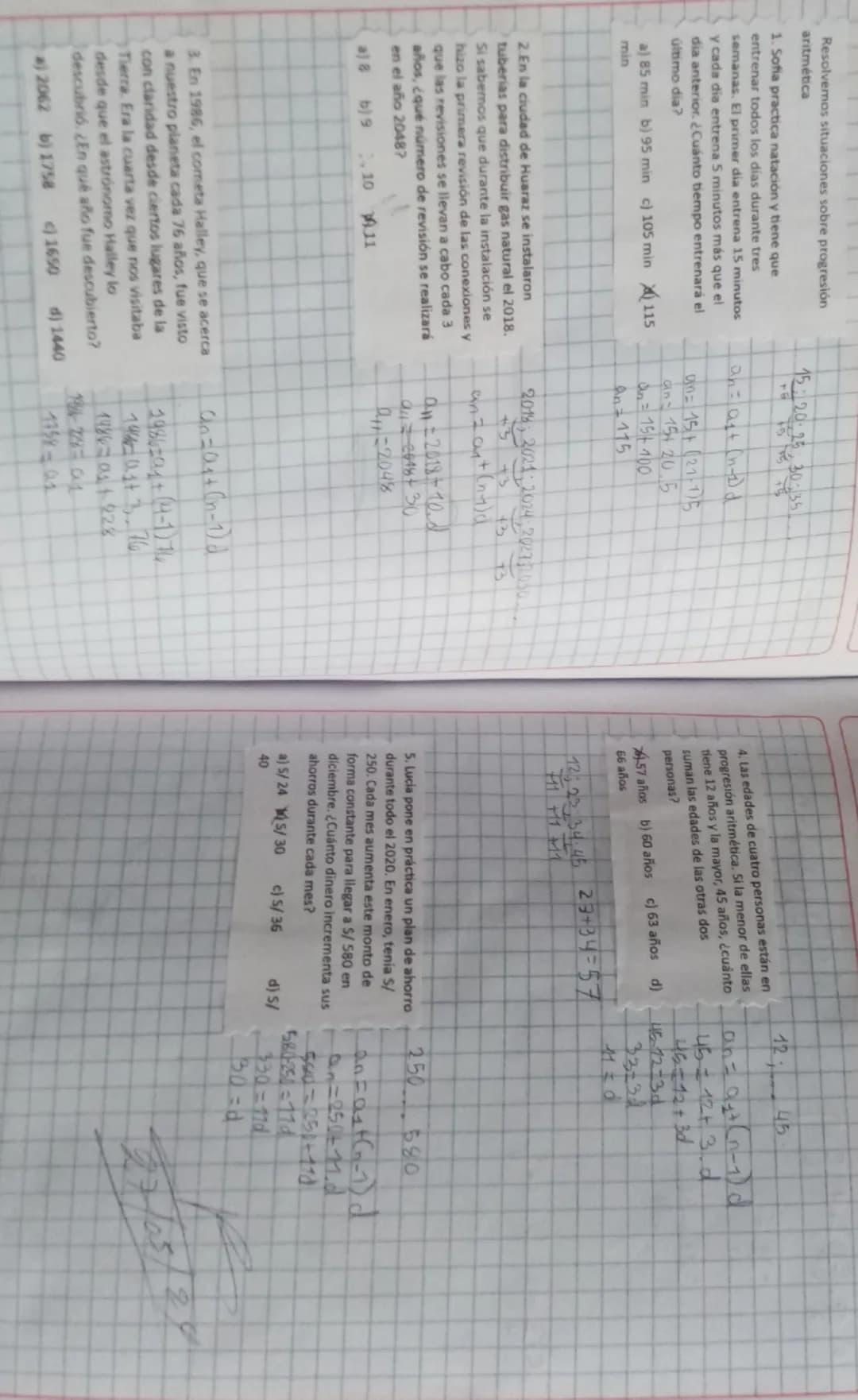 Resolvemos situaciones sobre progresión
aritmética
1. Sofia practica natación y tiene que
entrenar todos los días durante tres
semanas. El p