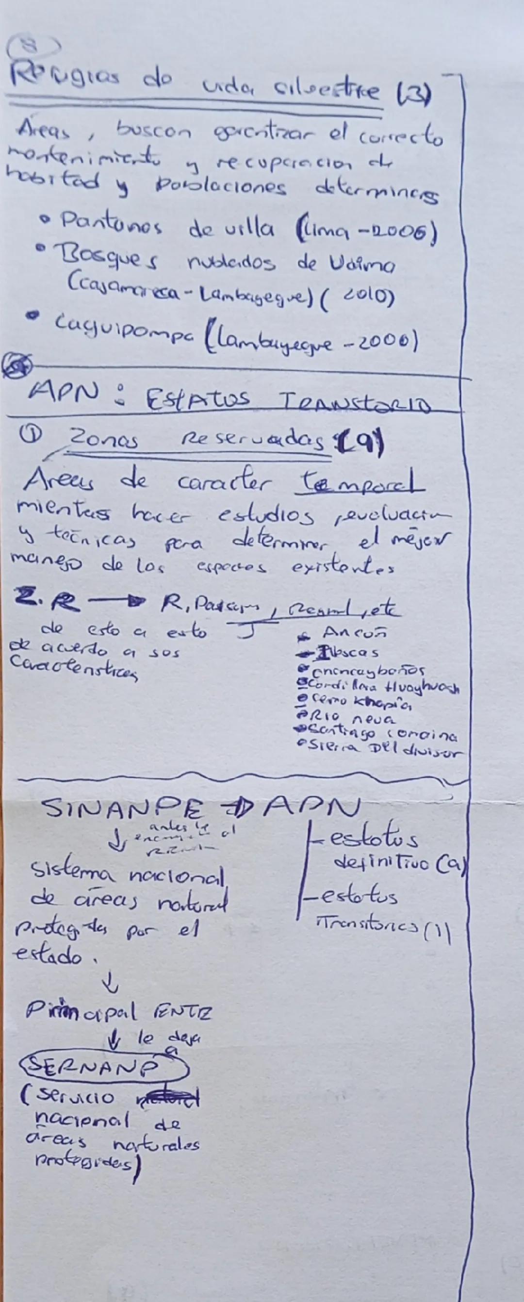 # GEOGRAFIA
"Areas Naturales Protegidas"
(ANP)

A. Admin nacional
lo SINANPE
1) A. Indirec: Zonas intangibles
→ Parque Nacionales
→ Santuari