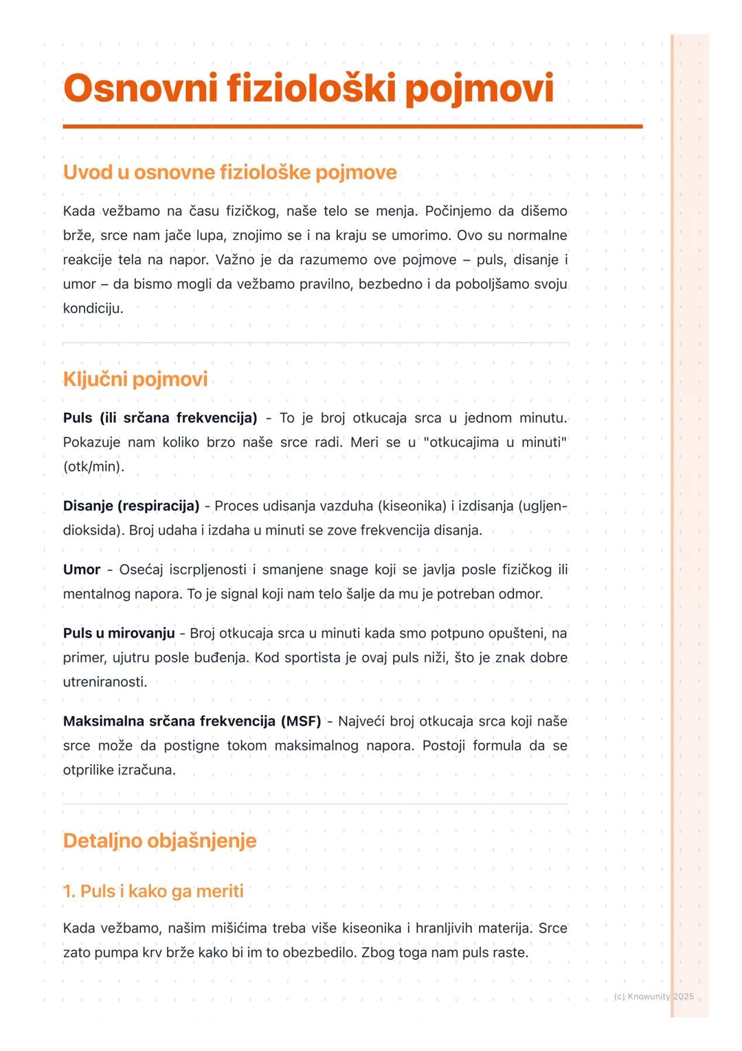 # Osnovni fiziološki pojmovi

Uvod u osnovne fiziološke pojmove

Kada vežbamo na času fizičkog, naše telo se menja. Počinjemo da dišemo
brže