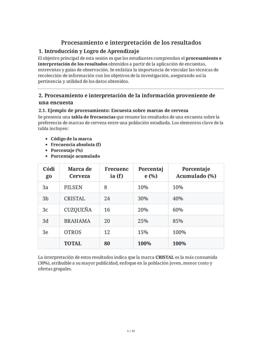 Procesamiento e interpretación de los resultados
1. Introducción y Logro de Aprendizaje
El objetivo principal de esta sesión es que los estu