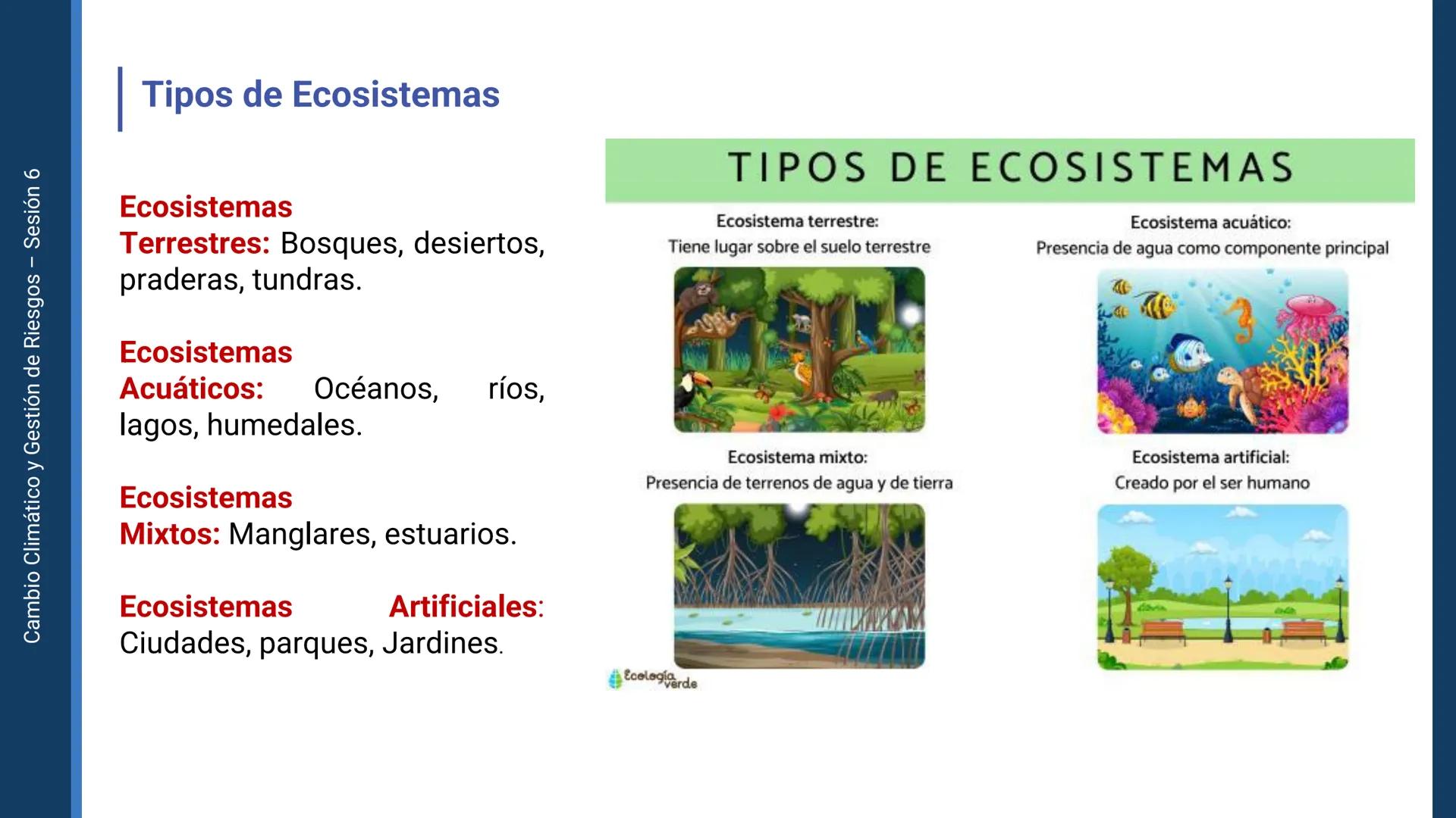 Pregrado
Facultad de
ciencias de la
salud

¡ÚNETE
contra la
COVID-19!

CAMBIO CLIMÁTICO
Y GESTIÓN DE
RIESGOS

Sesión 6

Tema:

Ecosistema y 
