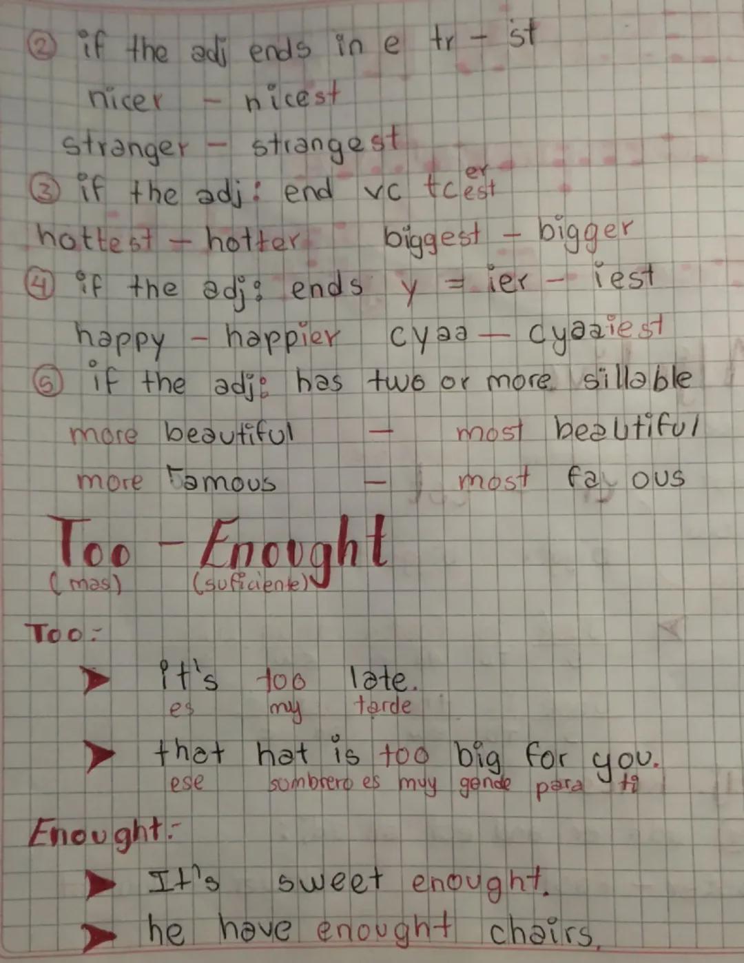 LESSON N°7
Comparative
Superlative
too - Enought
Adjetive
nice
comparative
Superlative
fast
er
est
Slow
big
bigger biggest
➤
José is faster 