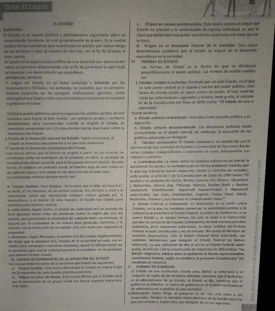 # TEMA: El Estado

EL ESTADO

Def.
El Estado es la nación jurídica y políticamente organizada sobre un
determinado territorio, el cual gener