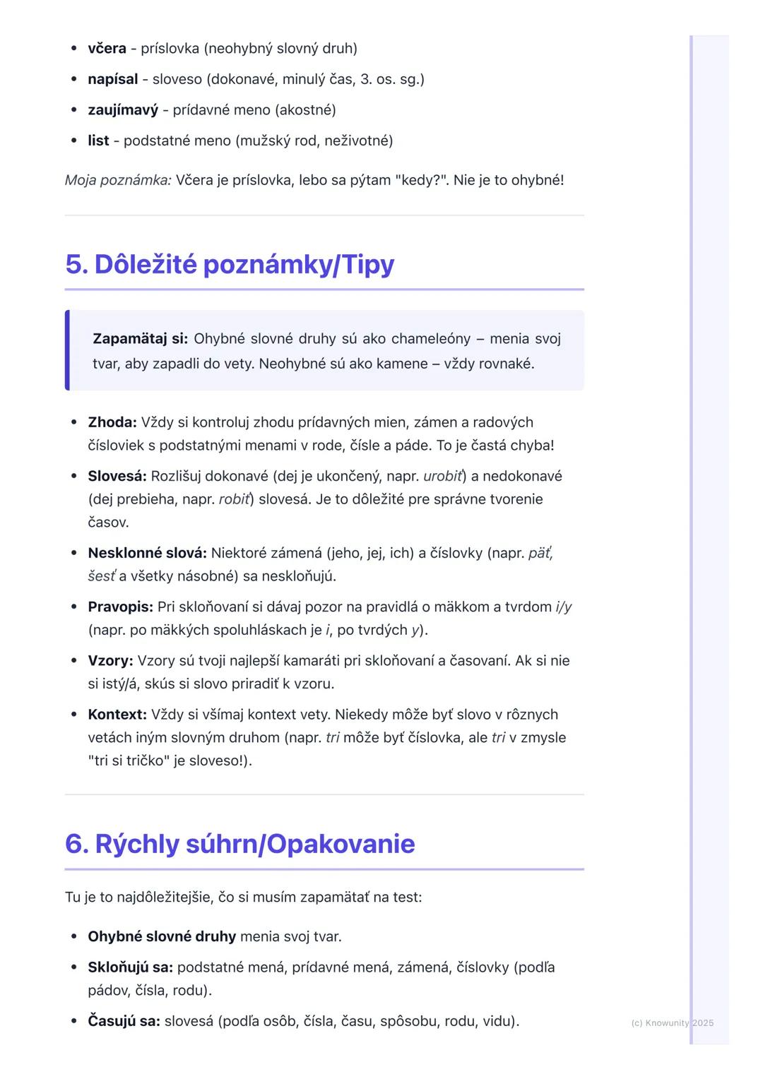 # Ohybné slovné druhy

## 1. Prehľad ohybných slovných druhov

Ahoj! Tieto poznámky sú na opakovanie ohybných slovných druhov, čo je super
d