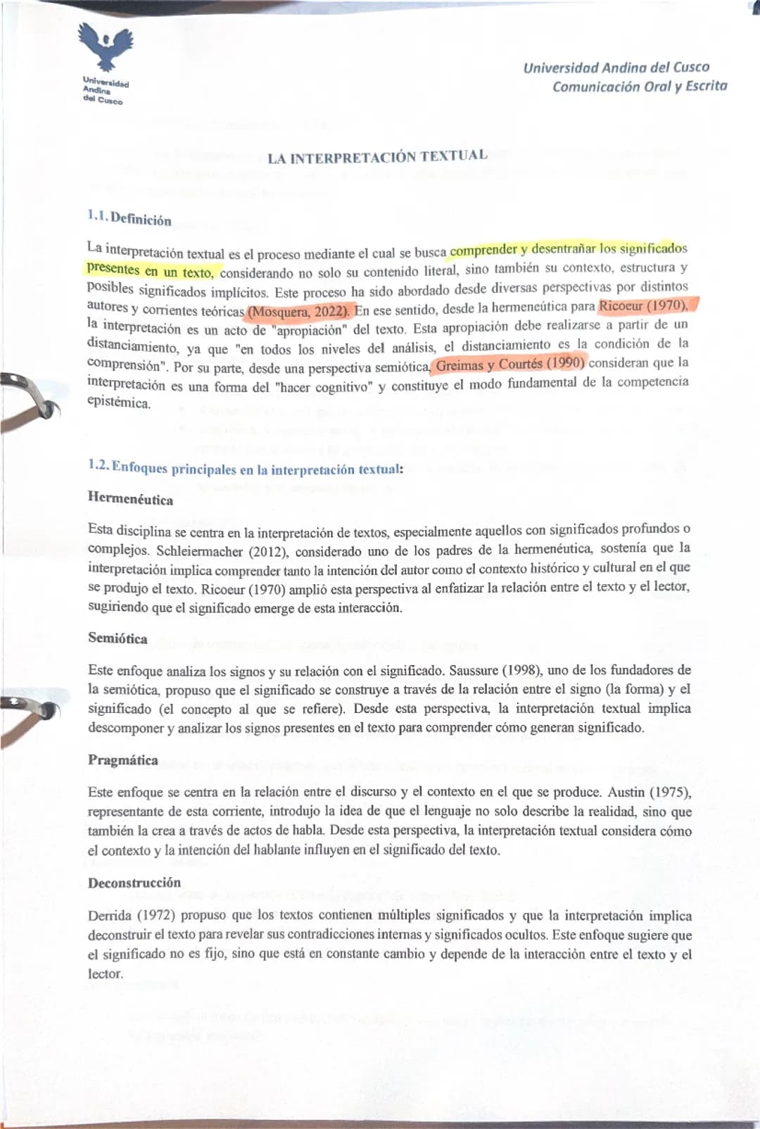 Interpretación de textos 