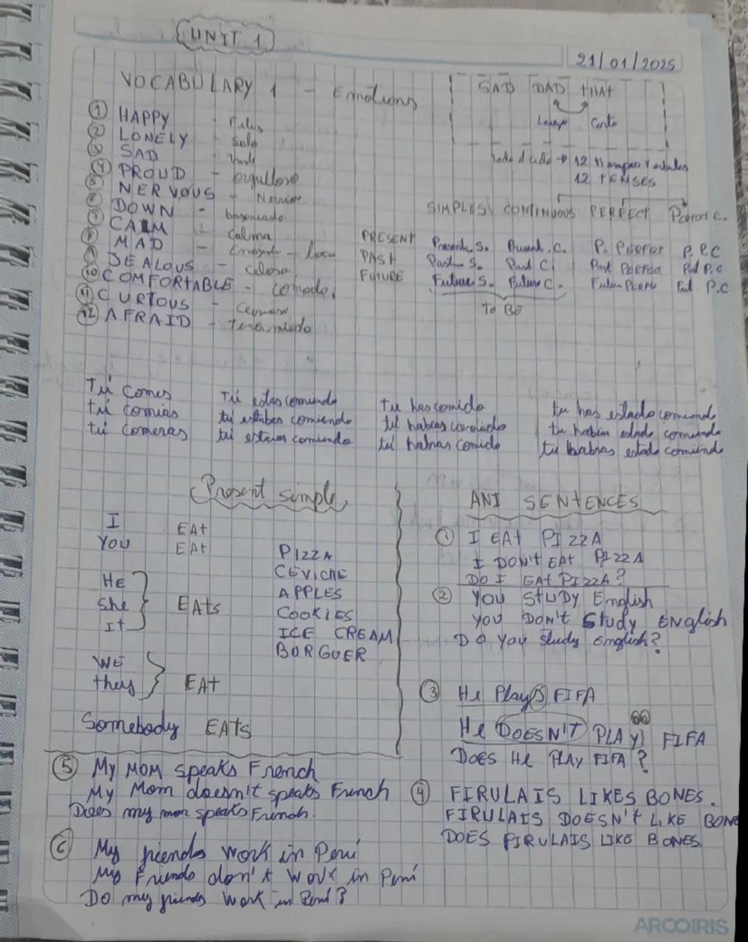 # UNIT 1

21/01/2025

VOCABULARY 1 - Emotions | SAD DAD THAT

1 HAPPY

2 LONELY Solo

3 SAD Thisle

4 PROUD Orgullosxe

5 NER VOUS Ne

6 DOW
